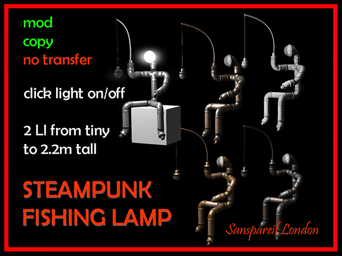 Steampunk Fishing On Pier Lamp  SET Boxed