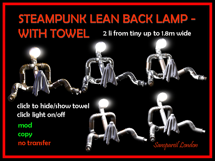 Steampunk Lean Back With Towel Lamp SET  Boxed