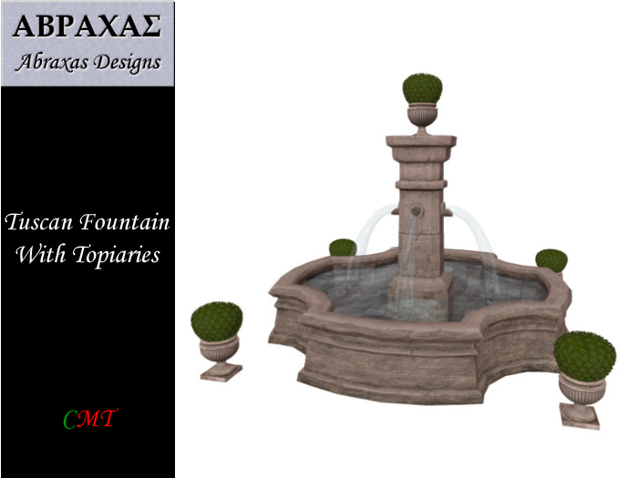 Tuscan Fountain With Topiaries