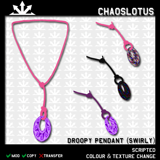 ~CL~ Droopy-pendant necklace, scripted (swirly)