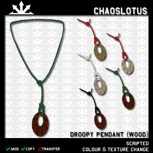 ~CL~ Droopy-pendant necklace, scripted (wooden)