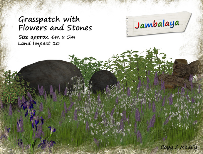 Grass Patch with Flowers and Stones