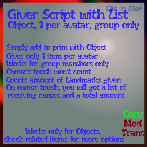 Group Only - Object + Notecard Giver - Limited 1 per av