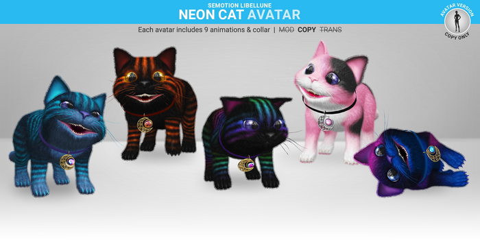 Second Life Marketplace - SEmotion Libellune Neon Cat Cheshire Avatar