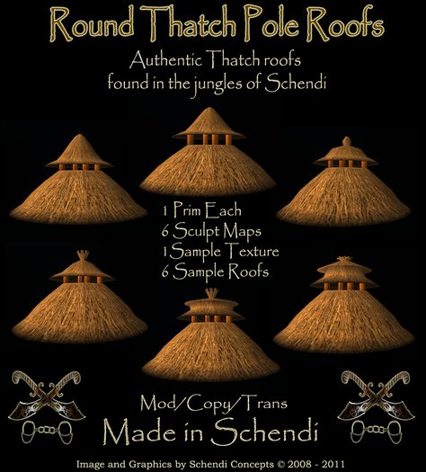 Sculpty Round Thatch  Pole Roofs - sculpt Maps & sample texture