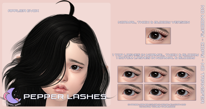 moonwaii . pepper lashes (evox applier - bloody & normal)