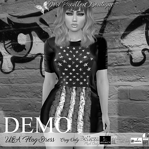 DPB USA Flag Dress - DEMO *Maitreya, Hourglass, Freya, Legacy, Kupra Org/Kups/Bimbo & Reborn*