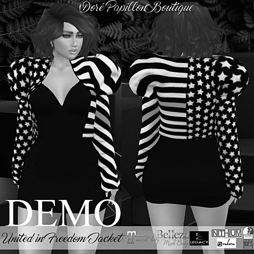 DPB United in Freedom Jacket - DEMO *Maitreya, Hourglass, Freya, Legacy, Kupra-Org/Kups/Bimbo & Reborn* 