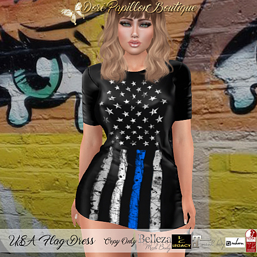 DPB USA Flag Dress - Law Enforcement *Maitreya, Hourglass, Freya, Legacy, Kupra Org/Kups/Bimbo & Reborn*