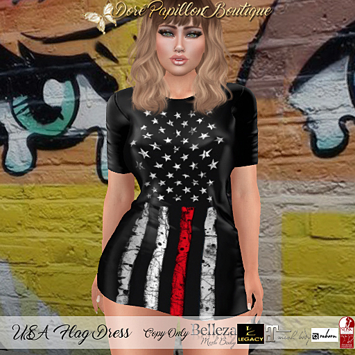 DPB USA Flag Dress - Firefighter *Maitreya, Hourglass, Freya, Legacy, Kupra Org/Kups/Bimbo & Reborn*