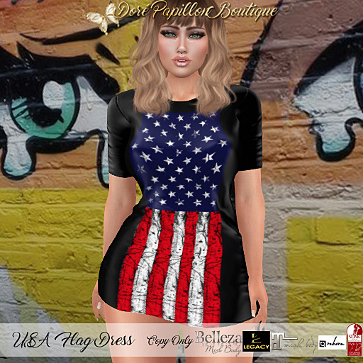 DPB USA Flag Dress - American Flag *Maitreya, Hourglass, Freya, Legacy, Kupra Org/Kups/Bimbo & Reborn*