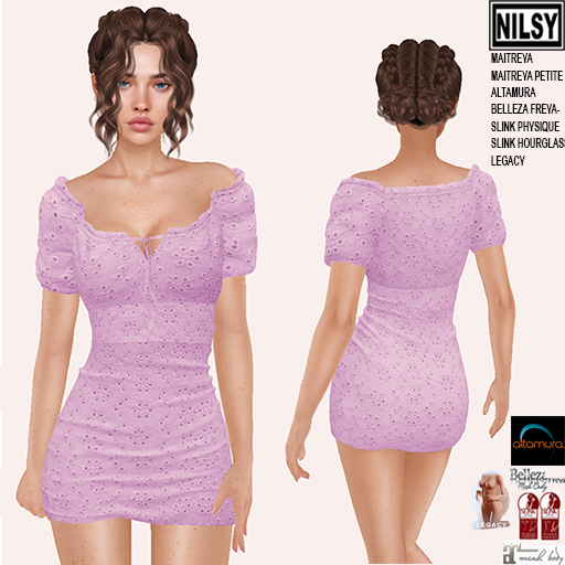 OFFSHOULDER BRODERIE DRESS,MESH BODY