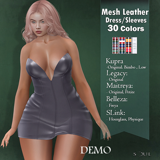 !Soul DEMO Mesh Leather Dress / Sleeves 30 Textures Leg.,Maitr.