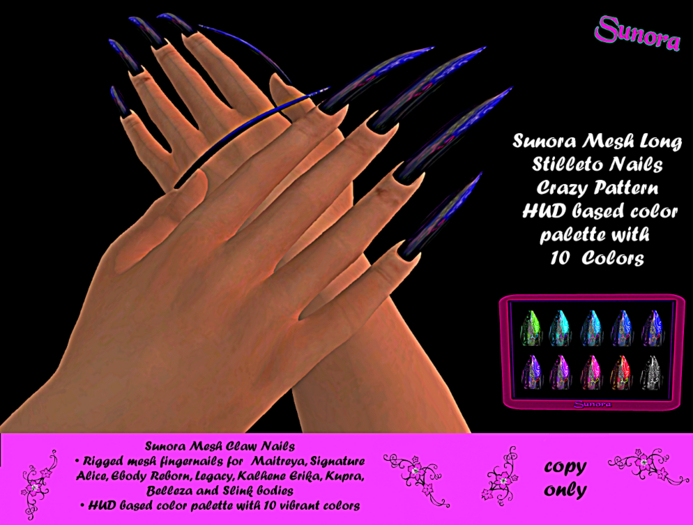 Sunora Mesh Long Stilleto Nails Crazy Pattern