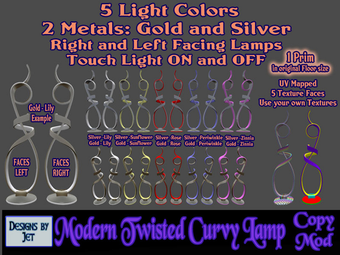 Modern Twisted Curvy Lamp  - Floor Table or Shelf - 1 prim