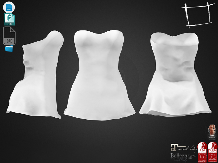 Dae Obj FBX For Strapless Mini Dress Maitreya, Slink(Physique,Hourglass),Belleza(Isis,Freya),Legacy