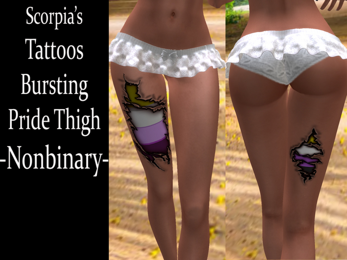 Bursting Skin Thigh Tattoo - Nonbinary