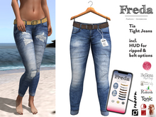 "Freda" Tia Tight Jeans Dark Blue, HUD for Belt Options, Ripped Non-Ripped, Belleza, Gen.X,Rebirth,Slink, Legacy, Reborn