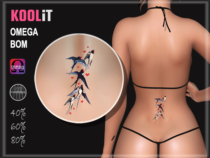 KooLit - Small Swallow Lower Back Tattoo BOM & Omega