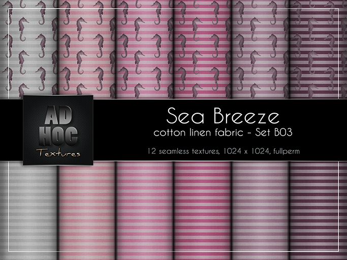 AD HOC - SEA BREEZE - Set B03 - Cotton Linen Fabric (sea horses & stripes)
