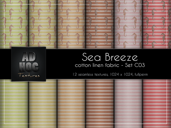 AD HOC - SEA BREEZE - Set C03 - Cotton Linen Fabric (sea horses & stripes)
