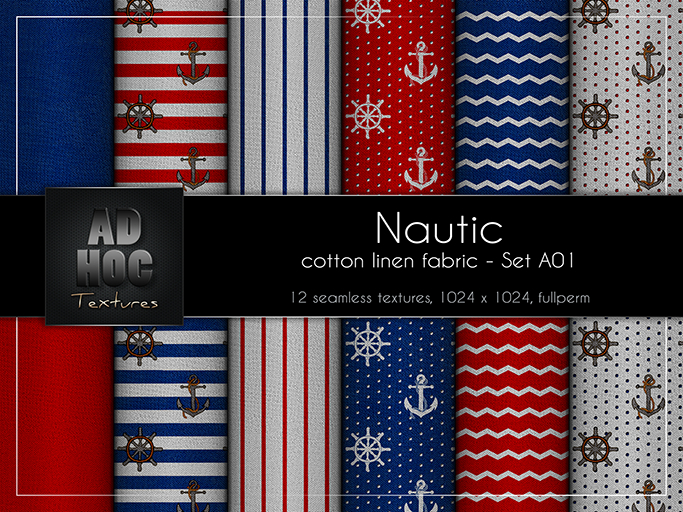 AD HOC - NAUTIC - Set A01 - Cotton Linen Fabric (solids, stripes, dots, waves, nautic)
