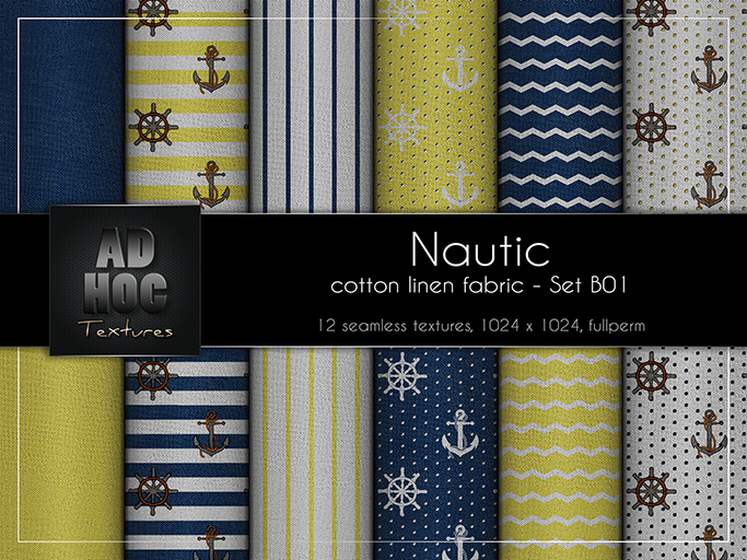 AD HOC - NAUTIC - Set B01 - Cotton Linen Fabric (solids, stripes, dots, waves, nautic)