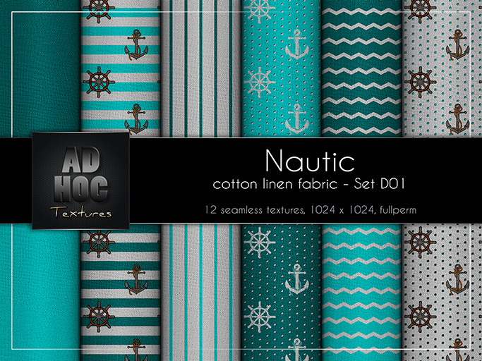 AD HOC - NAUTIC - Set D01 - Cotton Linen Fabric (solids, stripes, dots, waves, nautic)
