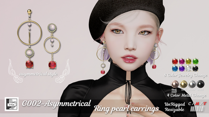 Schelm :) G002-asymmetrical ring pearl earrings -[unpack]