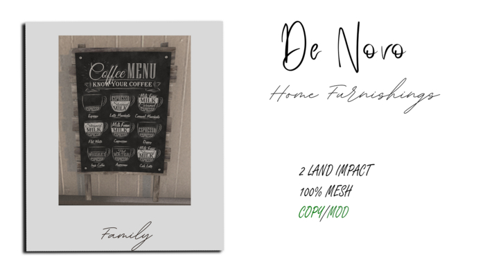..De Novo.. Coffee Menu Wooden Sign 