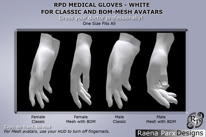 RPD Medical Gloves - White - for CLASSIC & BOM-MESH_Avatars - RPD - NEW!!!