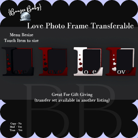 {Boujee Baby}Mesh Photo Picture Frame Love Frame red/white touch menu resize Transferable (see other listing for copy)