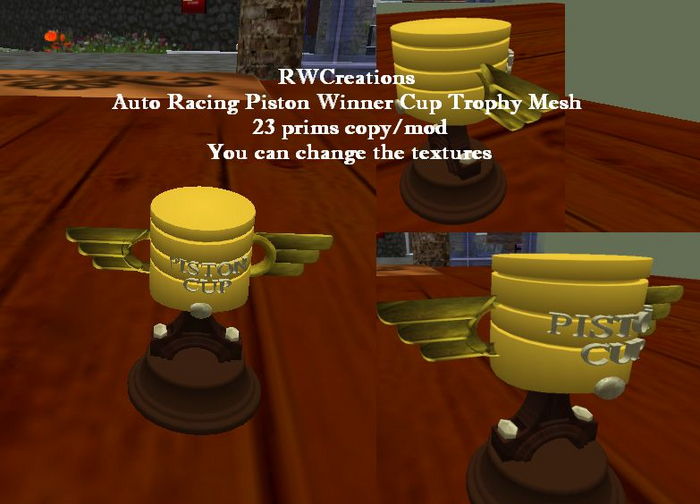 Auto Racing Piston Winner Cup Trophy Mesh 29 prims (boxed)
