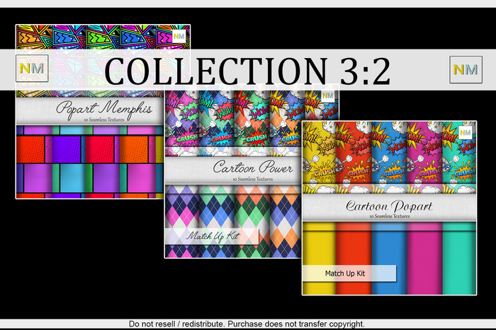 3 For 2 Popart Memphis Cartoon Power Pop Art NMT-B Seamless Textures Patterns