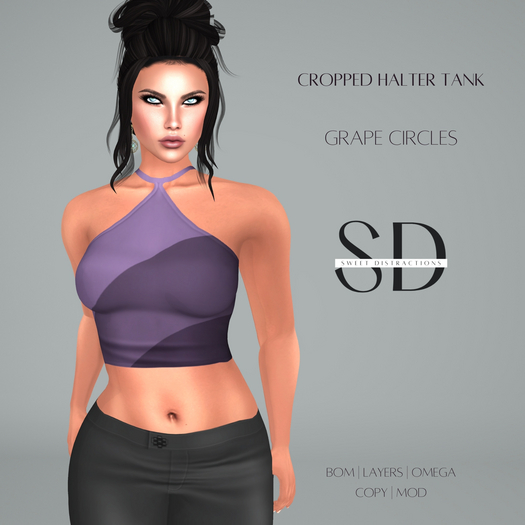 S/D Cropped Halter Tank in Grape Circles (BOM, Classic, Omega)