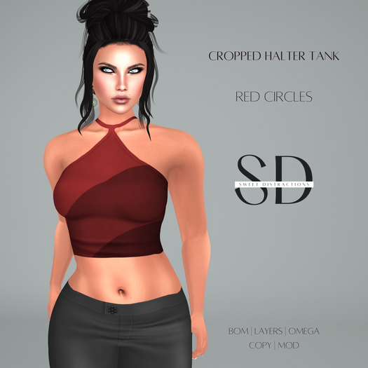 S/D Cropped Halter Tank in Red Circles (BOM, Classic, Omega)