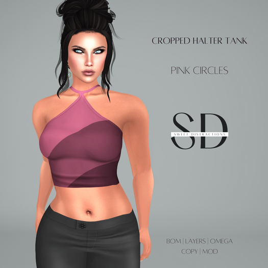 S/D Cropped Halter Tank in Pink Circles (BOM, Classic, Omega)
