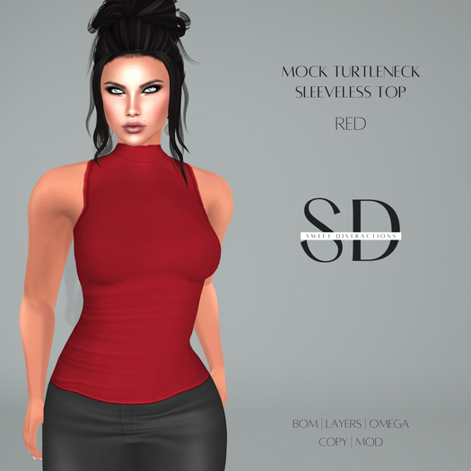 red sleeveless mock turtleneck