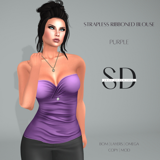 S/D Strapless Ribboned Blouse - Purple