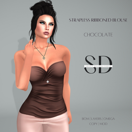 S/D Strapless Ribboned Blouse - Chocolate