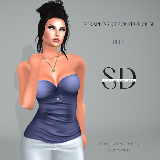 S/D Strapless Ribboned Blouse - Blue