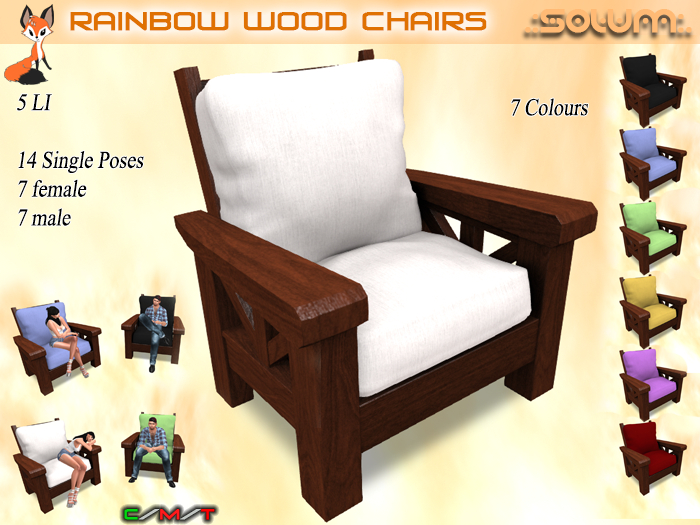 .Solum. Wood Chairs - Cotton Rainbow - Single Sits ... mesh with 14 single sit animations