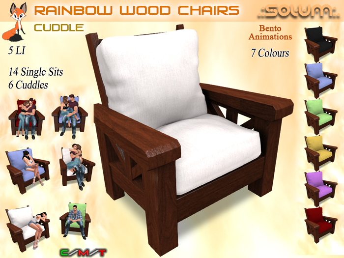 .Solum. Wood Chairs - Cotton Rainbow - Cuddles ... mesh with Bento animations