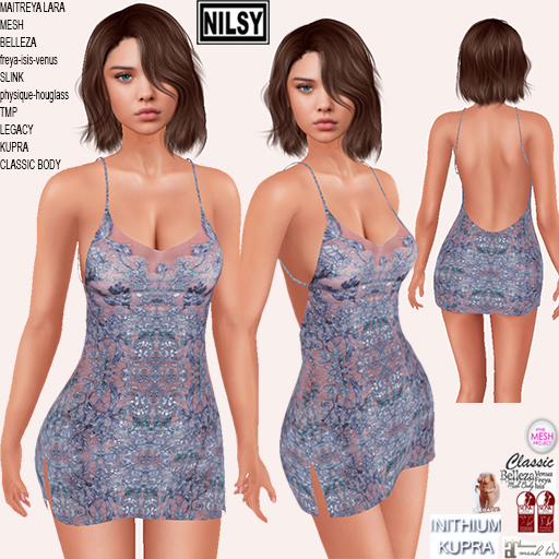 BEADED CHIFFON DRESS,CL&MESH BODY