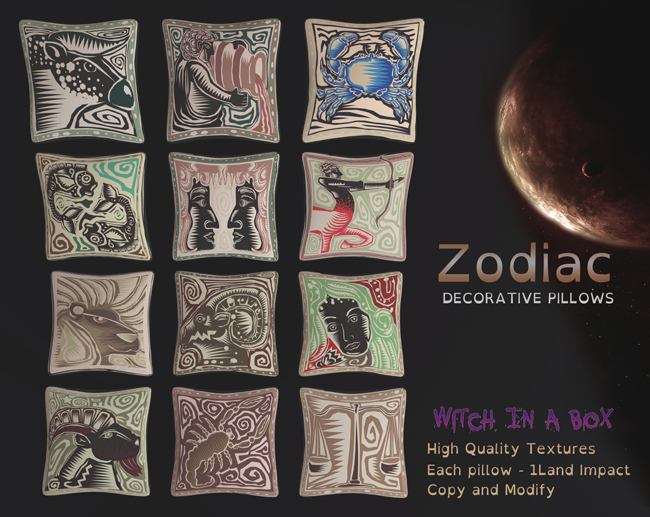 Witch In A Box // Zodiac Decorative Pillows - Black