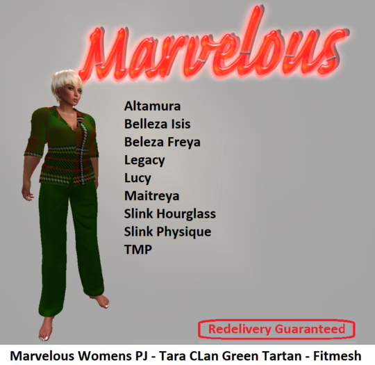 Marvelous Womens PJ - Tara CLan Green Tartan - Fitmesh