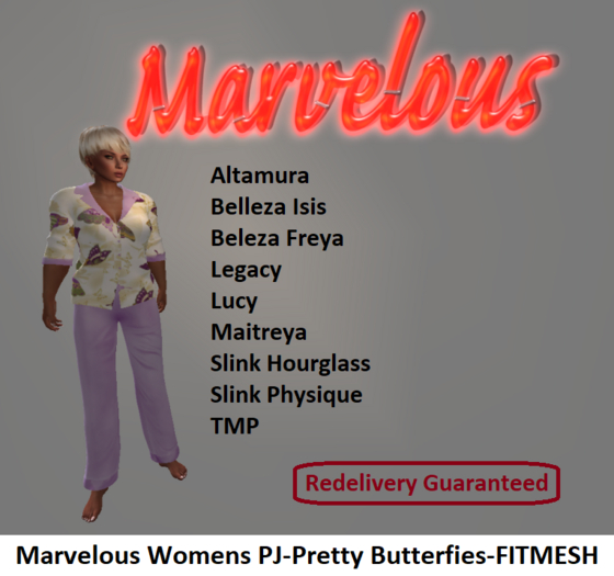 Marvelous Womens PJ - Pretty Butterfies - FITMESH