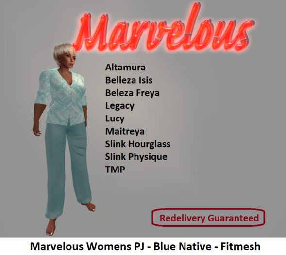 Marvelous Womens PJ - Blue Native - Fitmesh