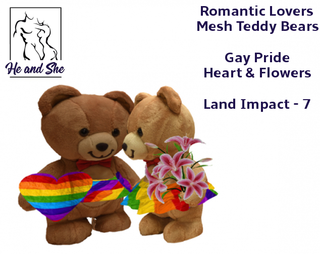 Romantic Couple Women Lovers Mesh Teddy Bears holding Heart & Flowers *** Gay Pride Promotional Promo Gift Sale Price