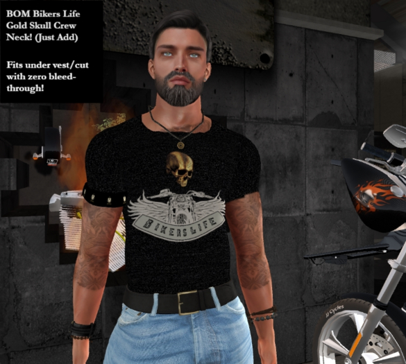 71 BOM T-Shirt Blk Gold Skull Crew